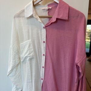 Color Block Linen Button Down